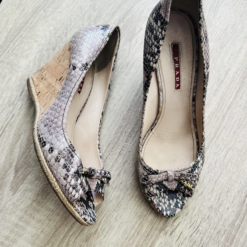 Prada Python Open Toe Cork Wedges - image 1